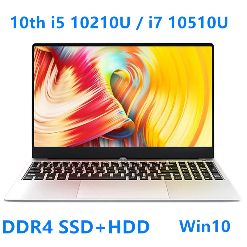 15,6 серебристый металлический ноутбук ультрабук Core i7 10510U i5 10210U 8M кэш-памяти Type-c клавиатура с подсветкой четырехъядерный ноутбук Бесплатная доставка