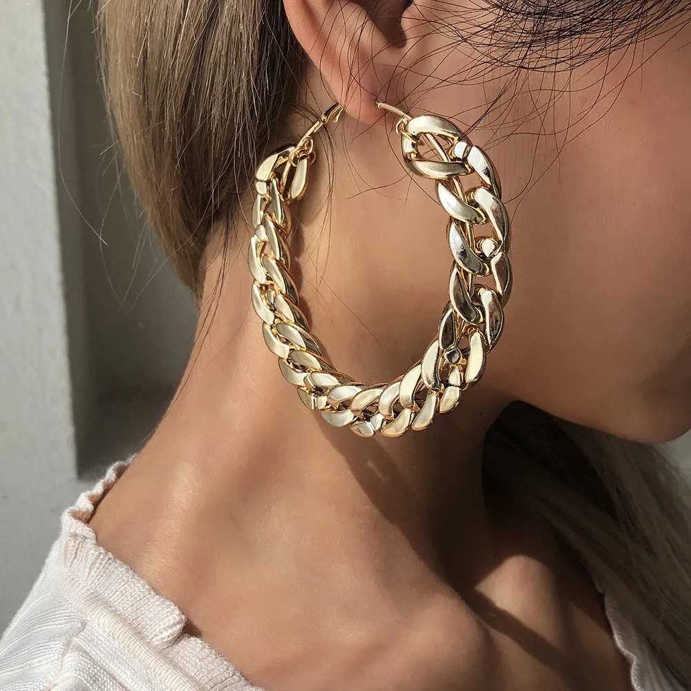

Explosive style earrings, exaggerated personality, big circle chain earrings, trendy street style hot-selling earrings earring