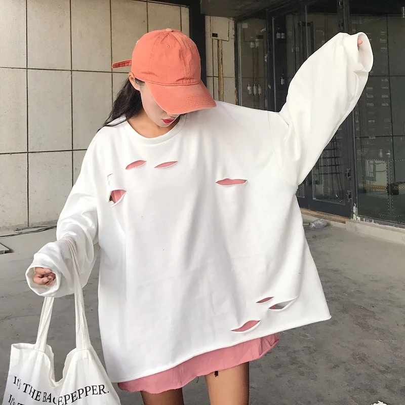 

casual loose full o-neck Fake two pieces Spring and autumn style Sweatshirts Women's Clothing high quality ladies tops fashion