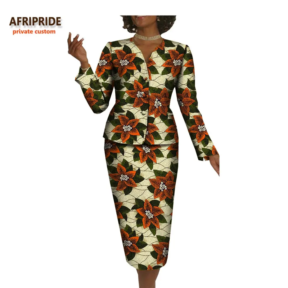 Afripride женский офисный Блейзер костюм Африканский принт AFRIPRIDE полный рукав однобортный Топ+ юбка-карандаш до колен A722657 - Цвет: 566J