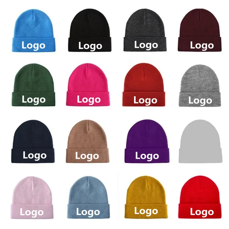 

New winter Women Casual Thick Warm Elastic Skullies Beanie Cap Bonnet Homme Custom Logo Printed Knitted hats Skullcap Ski Gorras