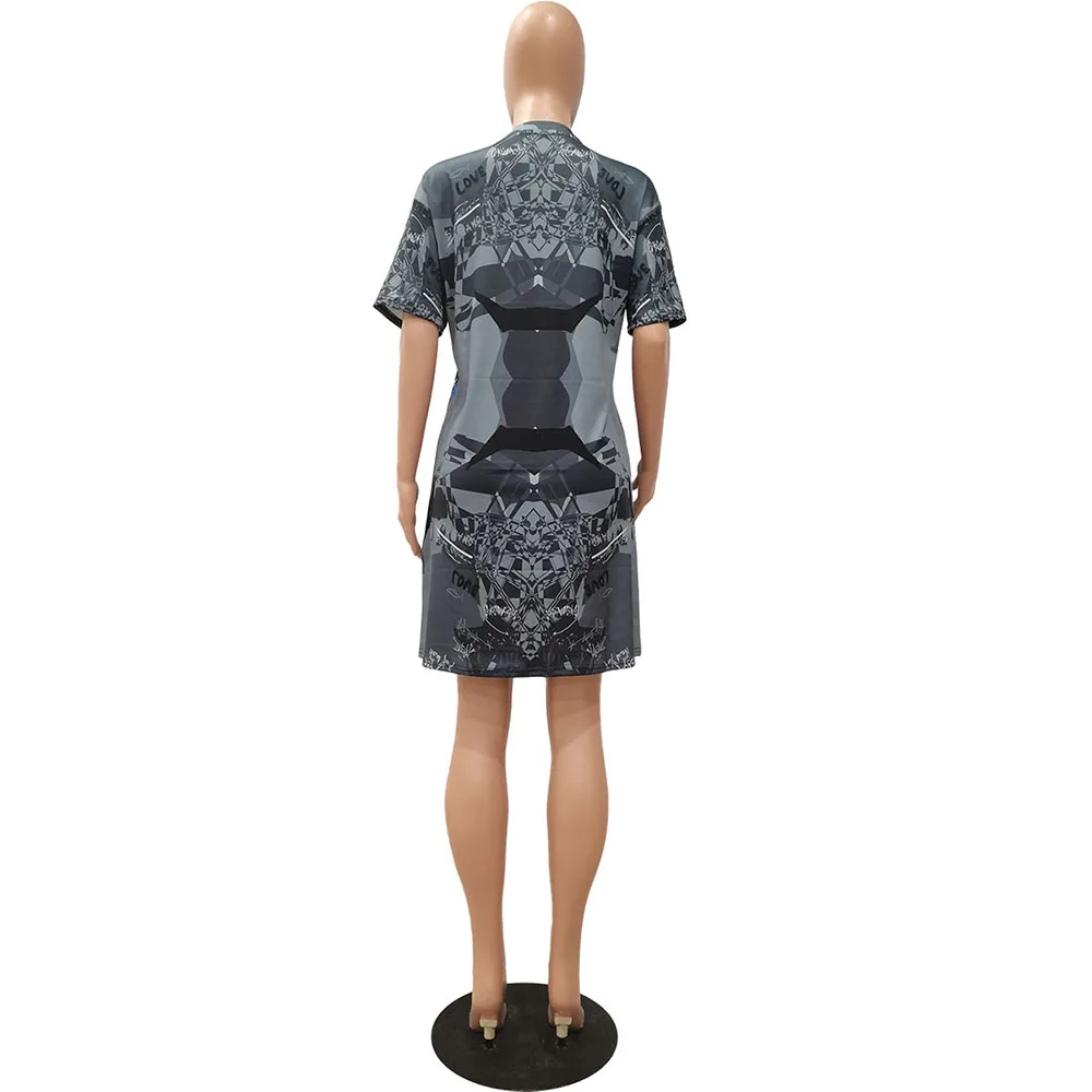 

Tee Shirt Dress Summer Short Sleeve Round Neck Oversized Young Lady Streetwear Cartoon Print Women Casual Loose Mini Dresses
