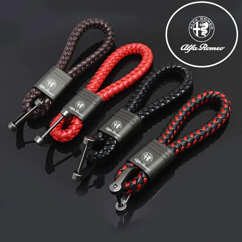 

For Alfa Romeo Giulia Stelvio 159 147 Car key chain pendant High-end weaving keychain Car key lanyard Metal key ring pendant