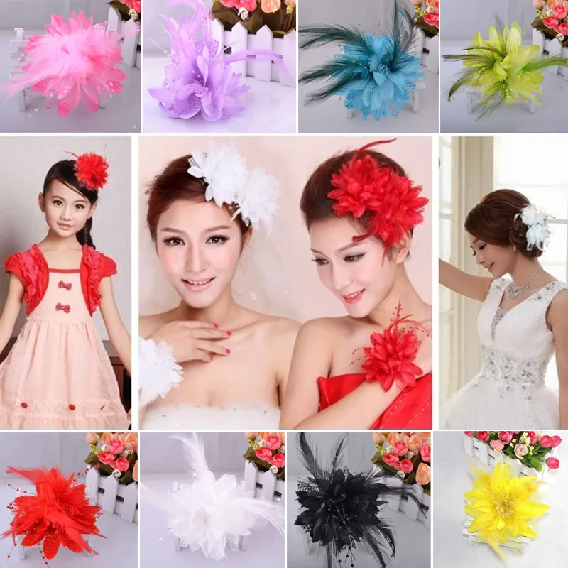 Women's Fashion Flower Feather Bead Corsage Hair Clip Bridal Hairband Brooch Pin Brida Barrettes Hair Accessories Jewelry images - 6