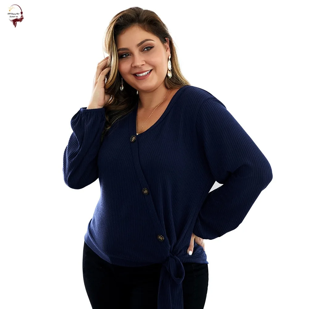 Вязаный свитер для девушек Вязанный с v-образным вырезом длинный рукав