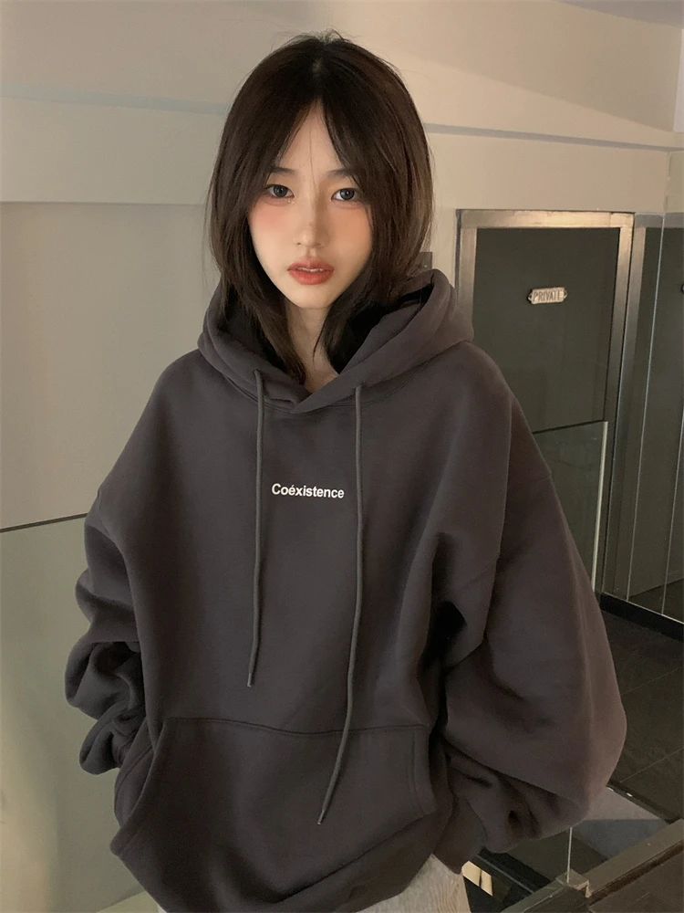 

5281 осень и зима Корейская версия 2021 Новинка ветрозащитные толстые свитшоты с капюшоном и принтом букв BF