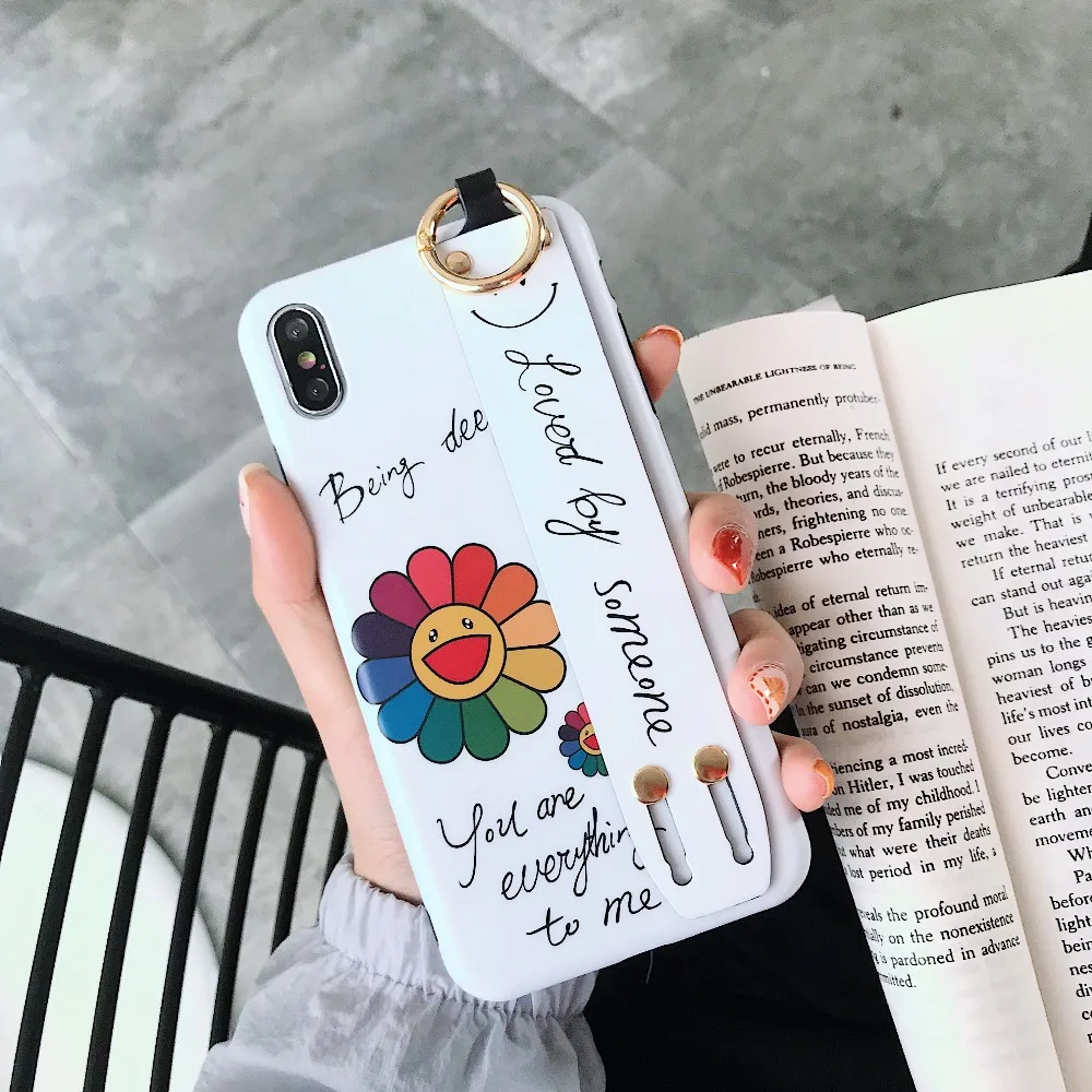 Чехол с подсолнухом для iPhone 11 Pro X XR XS Max 7 8 Plus, чехол с милым ремешком, подставка для телефона, чехол для iPhone 7 8 6S Plus