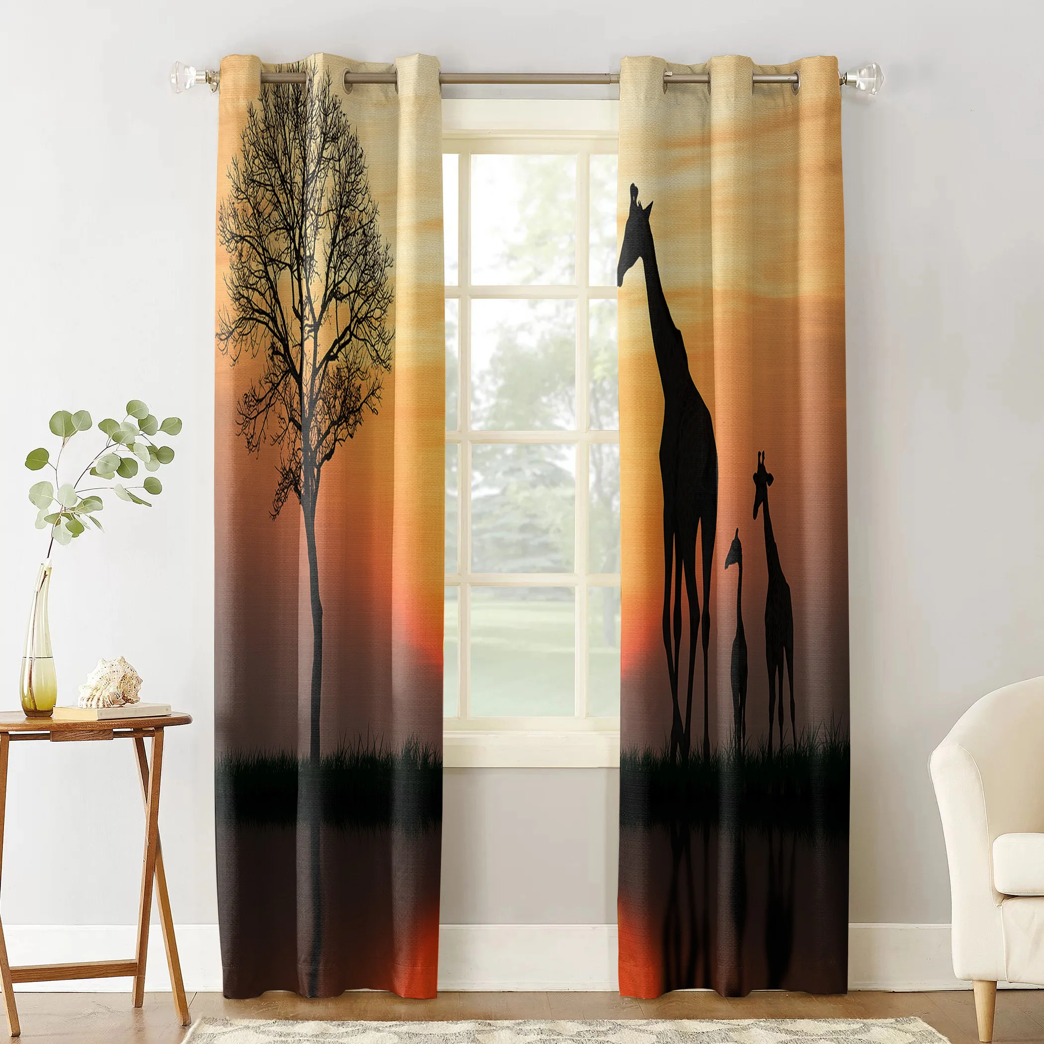 Africa Giraffe Sunrise Window Treatments Curtains Valance Room Large Living Bathroom Kitchen Bedroom Indoor | Дом и сад