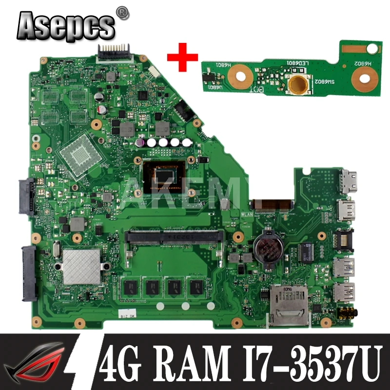 

X550CA Laptop motherboard 4G RAM i7-3537/3517U For Asus X550CA X550CC X550CL R510C Y581C X550C Test mainboard X550CA motherboard