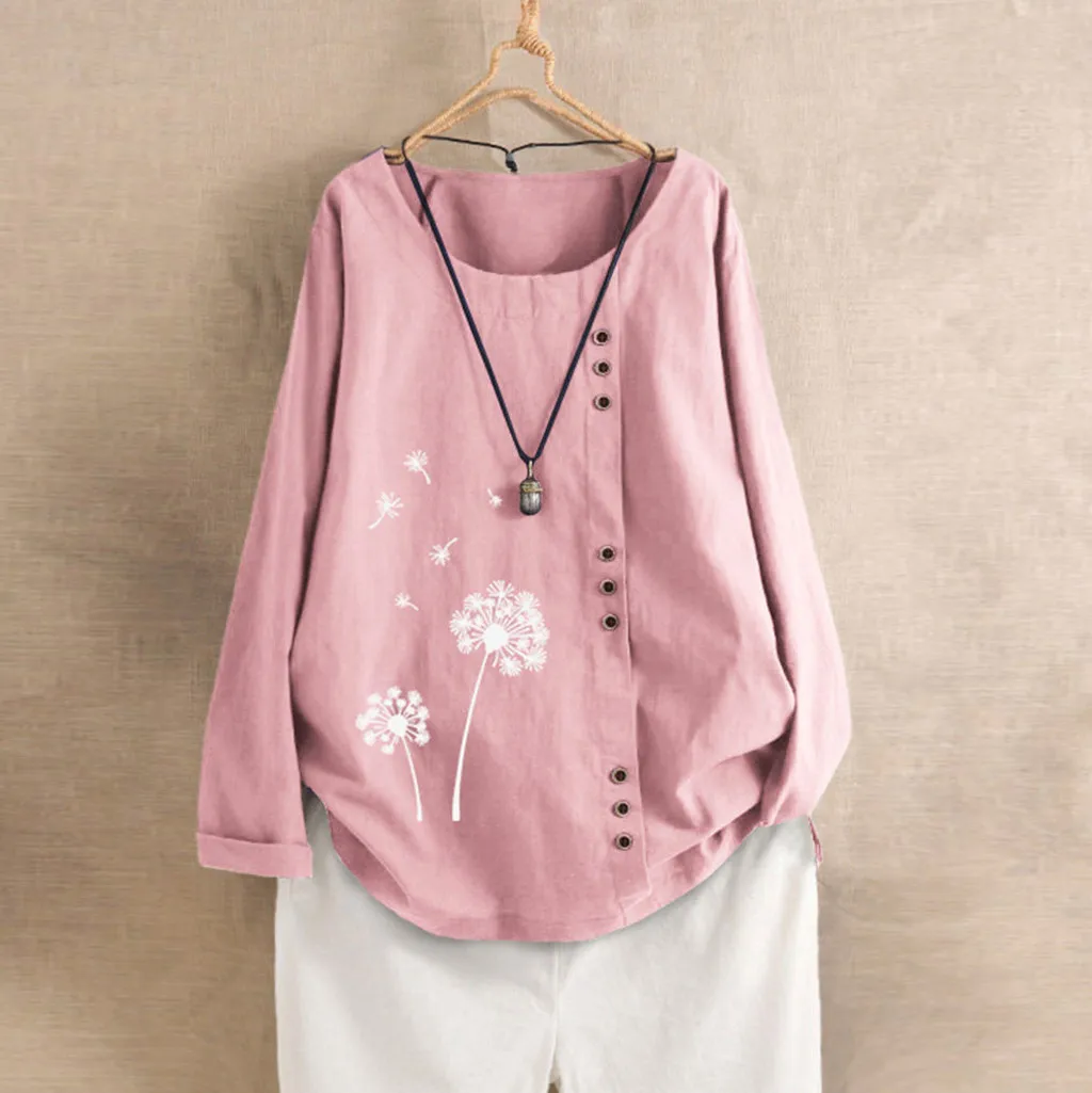 Женская свободная льняная рубашка на пуговицах женская блузка с рисунком в стиле