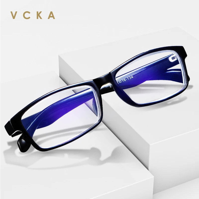 

VCKA Square Men Reading Glasses Anti-blue light Square Eyeglass TR90 Readers Plastic Spring Highe Frame +1.00 to +3.50