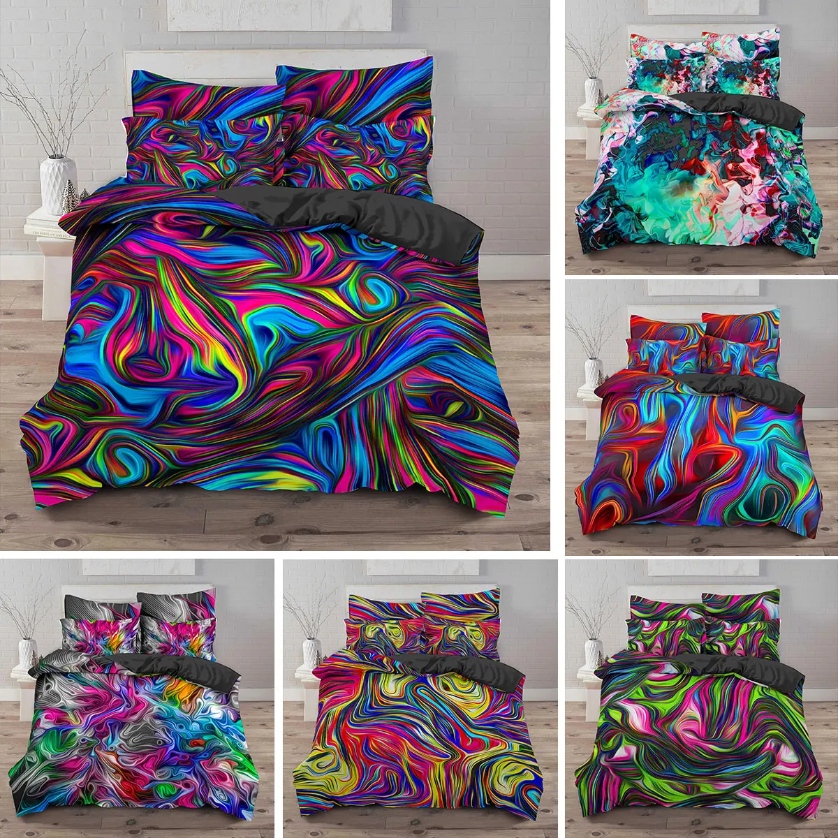 

Psychedelic Geometric Pattern Kid Bed Cover Set Abstract Duvet Cover Adult Bed Set And Pillowcases Comforter Covers Bedding Set