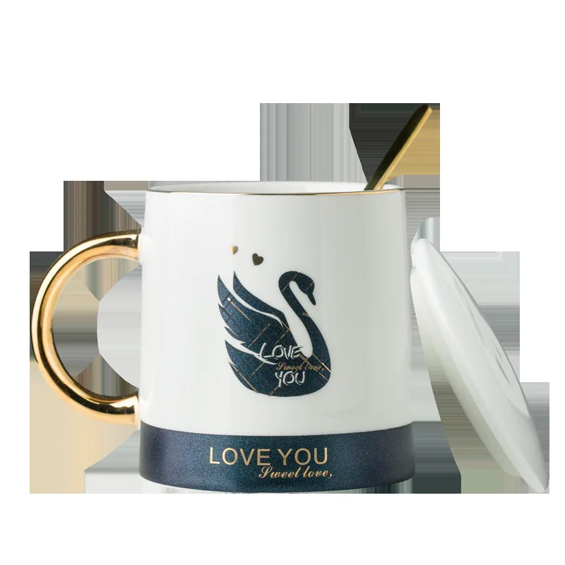 

couple swan animal pring cute home water ceramic mug office juice coffee ceramic cup 0409-12