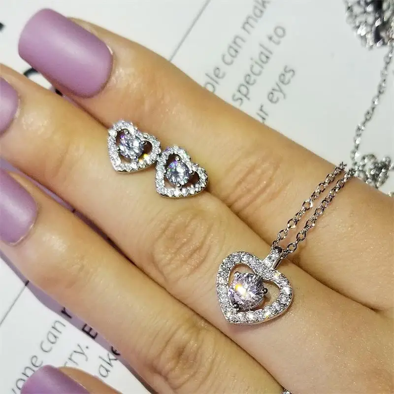 2 шт. в лоте 925 стерлингового серебра ювелирные изделия набор форме сердца