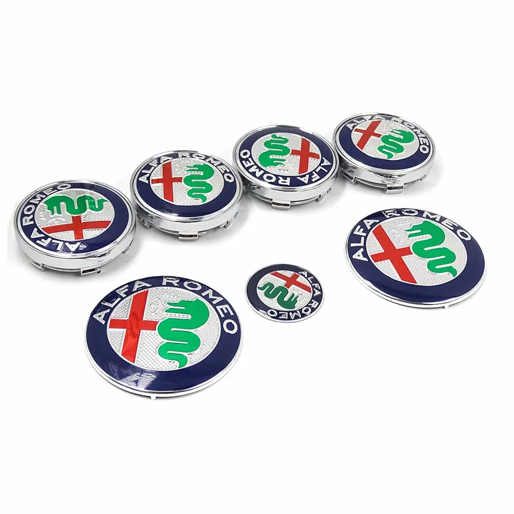 7pcs/lot ALFA ROMEO Logo sticker Hood Trunk Emblem+ Steering Wheel Badge+ 60mm Hub Center Caps for Mito 147 156 159 166 | Автомобили и