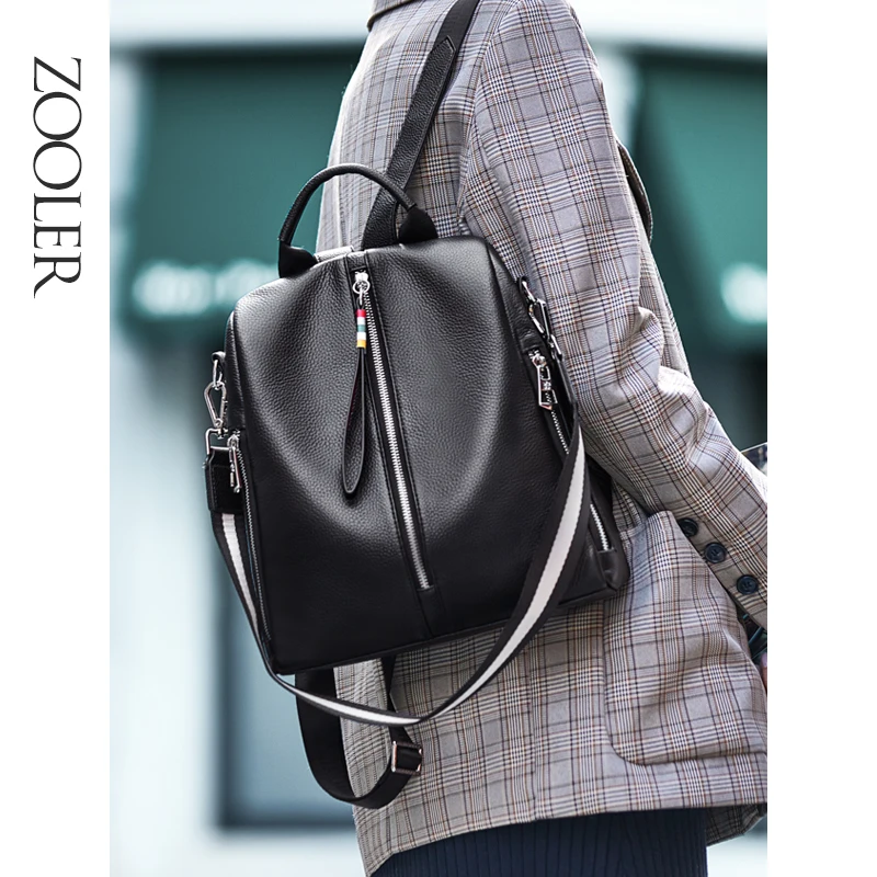 Женский кожаный рюкзак элегантный однотонный ручной работы с ремнем высокого