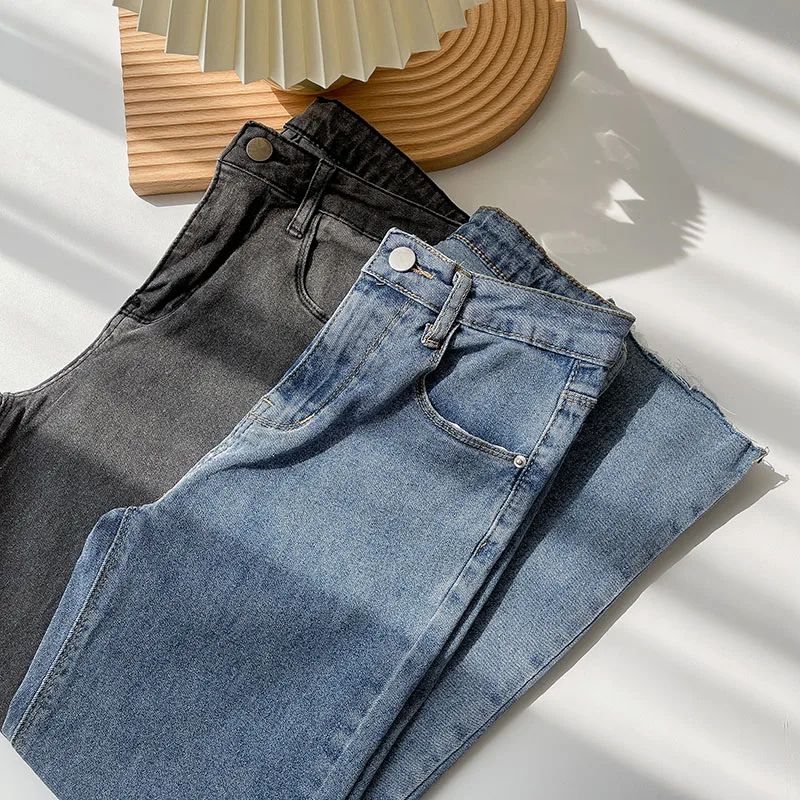 

Women's Jeans 2021 Spring Casual High Waist Femme Denim Trouser Streetwear Vintage Washed Versatile Straight Ninth Pants