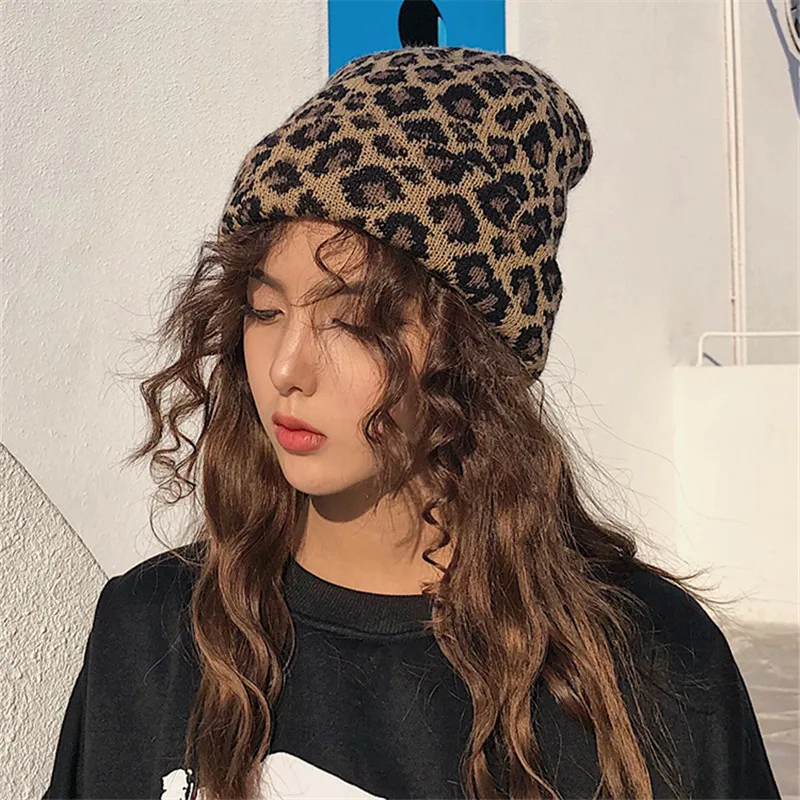 Зимняя леопардовая шапка для женщин и мужчин женские вязаные шапочки модная