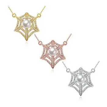 

White / Rose Gold Artificial Pearl Pendant Star Shape Zircon Necklace N037-C KZCN037