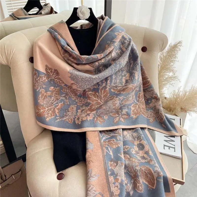 

Универсальные осенне-зимние новые кашемировые шарфы из пашмины для путешествий длинное толстое одеяло шаль женская с цветочным принтом