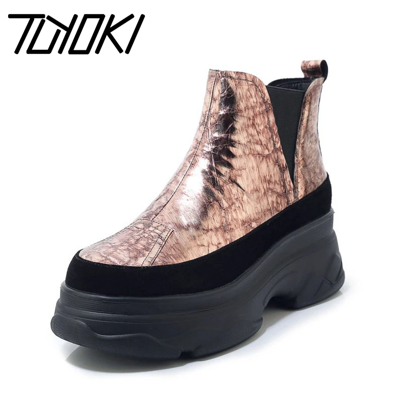 Tuyoki из натуральной кожи на толстой подошве 2020 хит продаж женские ботильоны