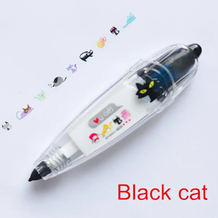 Black cat Новая кружевная Корректирующая лента с изображением милых животных, ленты для букв, книг, сделай сам, corretivo escolar fita, канцелярские принадлежности, школьные принадлежности 6562 - Цвет: Black cat