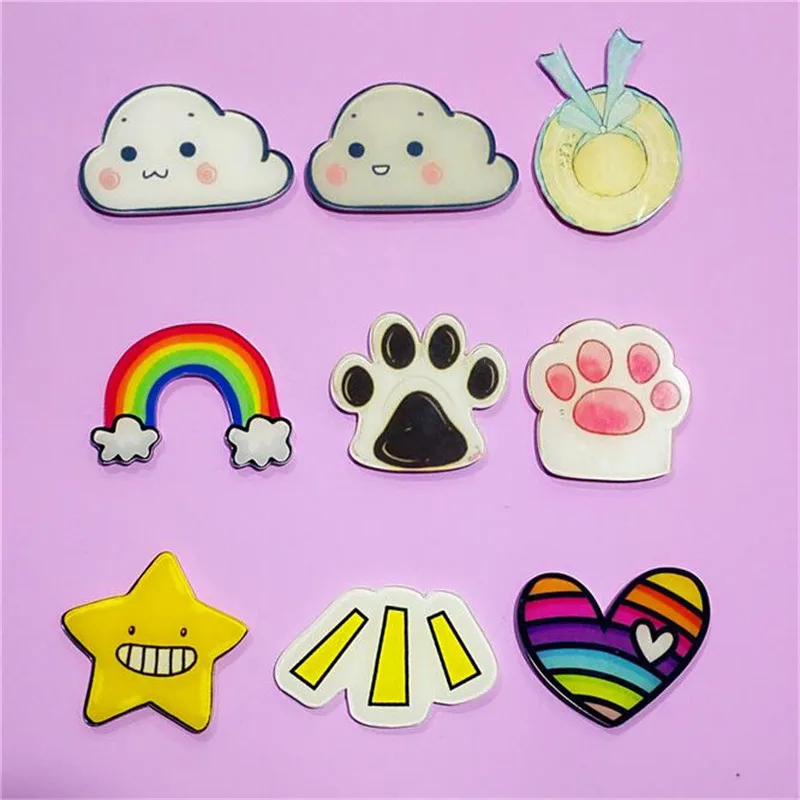 Maxsin Fun 10 PCS Cartoon Leaf Rainbow Star Bow Brooch Acrylic Badges Icons on The Backpack Pin Badge Decoration for bags | Дом и сад