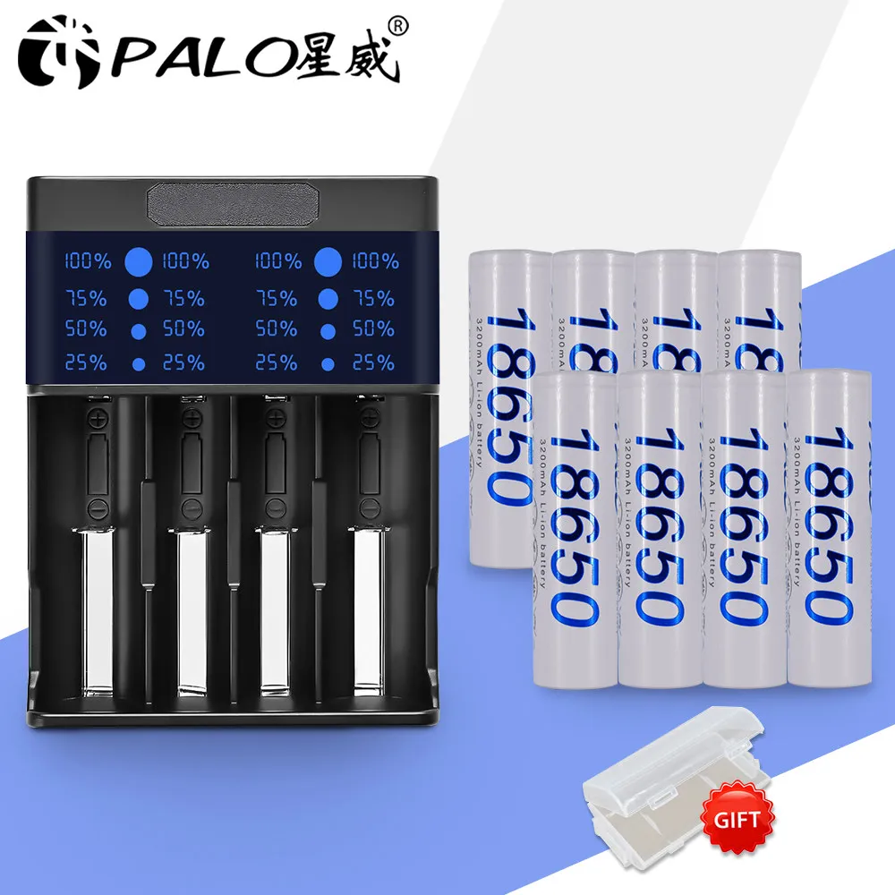 Palo 2 шт/4 шт 18650 3,7 в литий-ионные 3200 мАч перезаряжаемые батареи+ умное светодиодное зарядное устройство для AA AAA 18650 14500 16350 светодиодный фонарик - Цвет: Красный