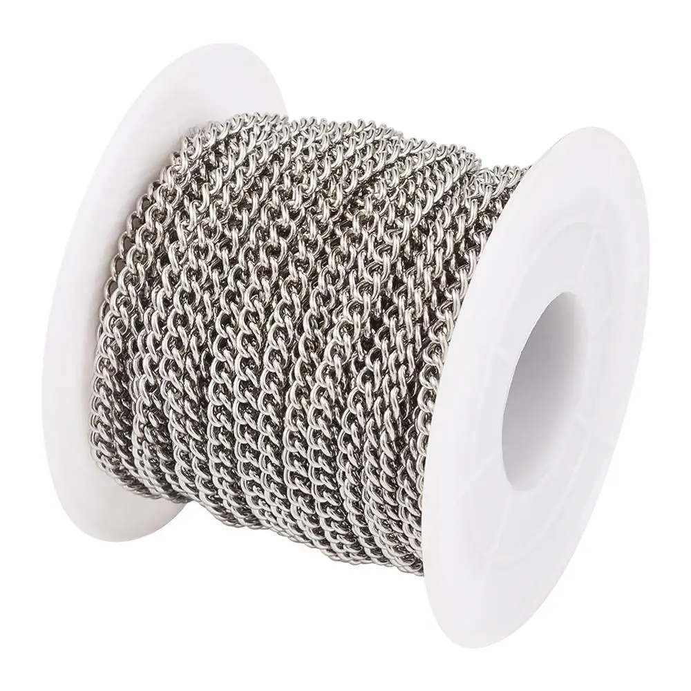

4x3x1mm Curb Chain 304 Stainless Steel Curb Chains for Jewelry Making DIY, Unwelded, Stainless Steel Color; about 10m/roll F70