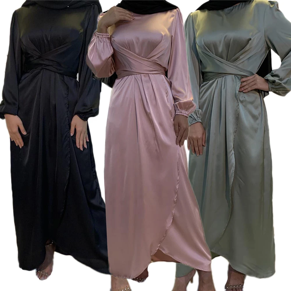 

Dubai Satin Abaya Muslim Women Long Maxi Dress Turkish Kaftan Jilbab Party Gown Middle East Abayas Caftan Islamic Clothing Robes