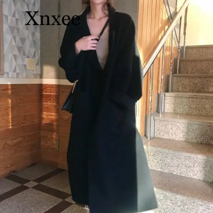 Пояс желтый Элегантное зимнее шерстяное пальто длинное Бандажное кардиган