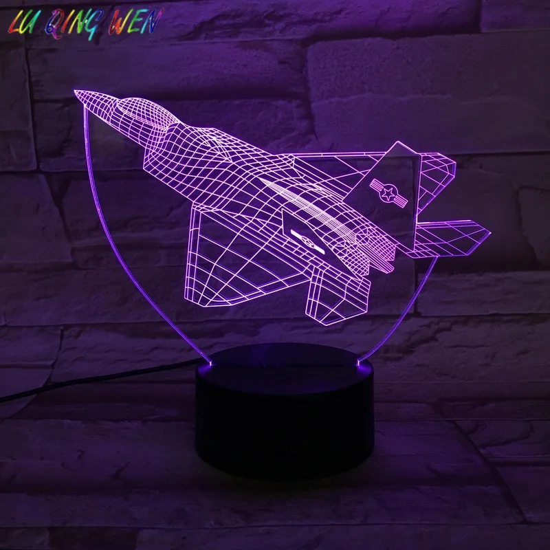Самолет истребитель Usb светодиодный ночной Светильник 3D Иллюзия домашний декор