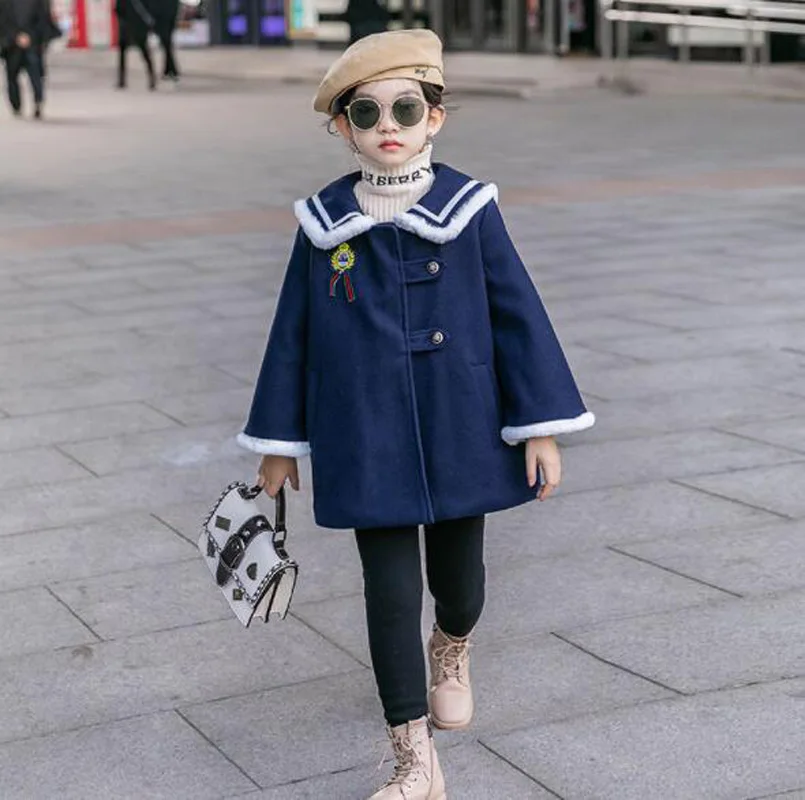 

Cultiseed Girls College Style Thick Warm Woolen Outerwear Coats Big Children Kids Long Sleeve Loose Casual Fashion Jackets