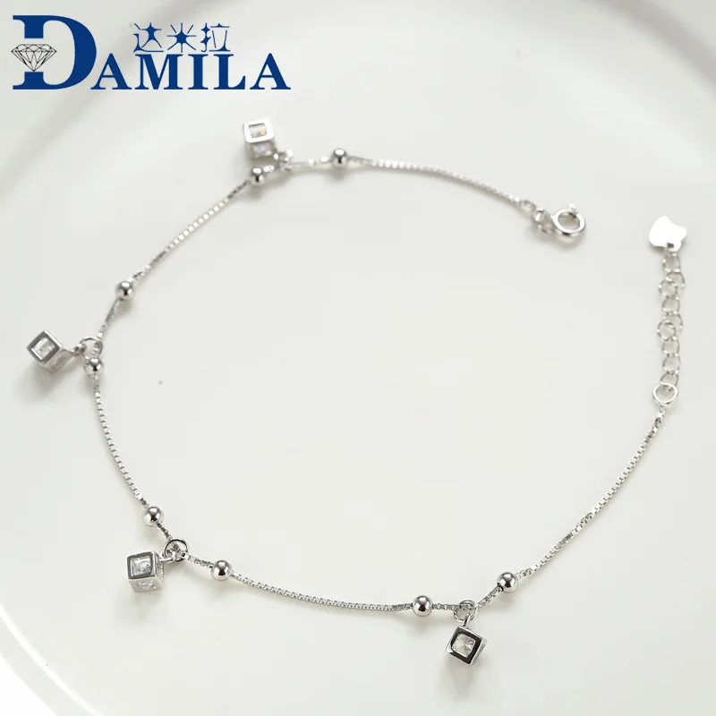 

Цепочка на ногу Женская из серебра 925 пробы с квадратным фианитом