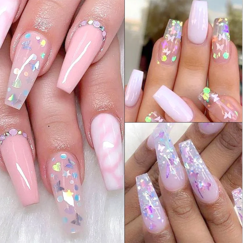 Зеркальные Блестки для ногтей в виде бабочки пайетки смешанные цвета