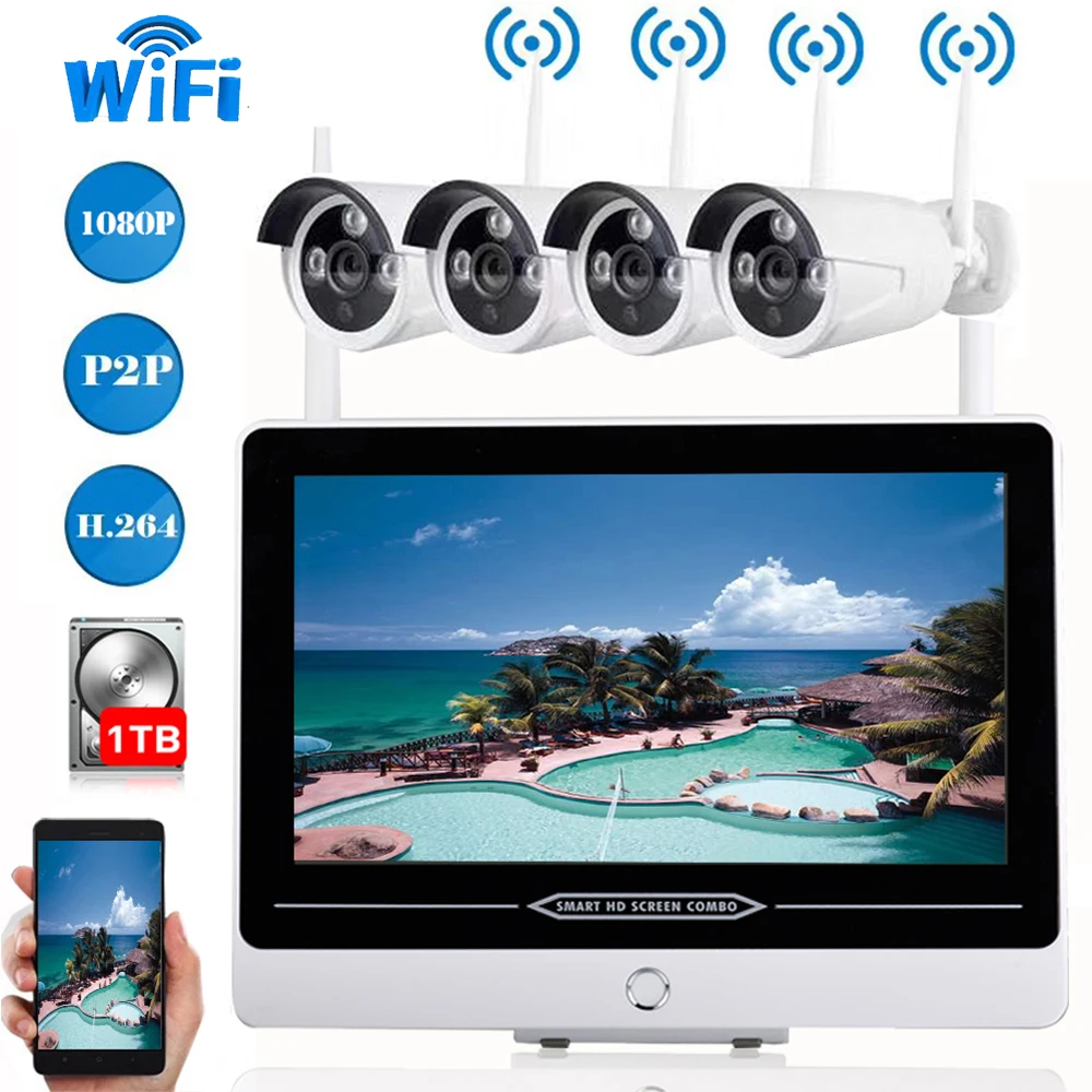 IMPORX 4CH HD 1080P 13 &quotLCD NVR Wifi комплект видеонаблюдения 2MP Беспроводная CCTV система