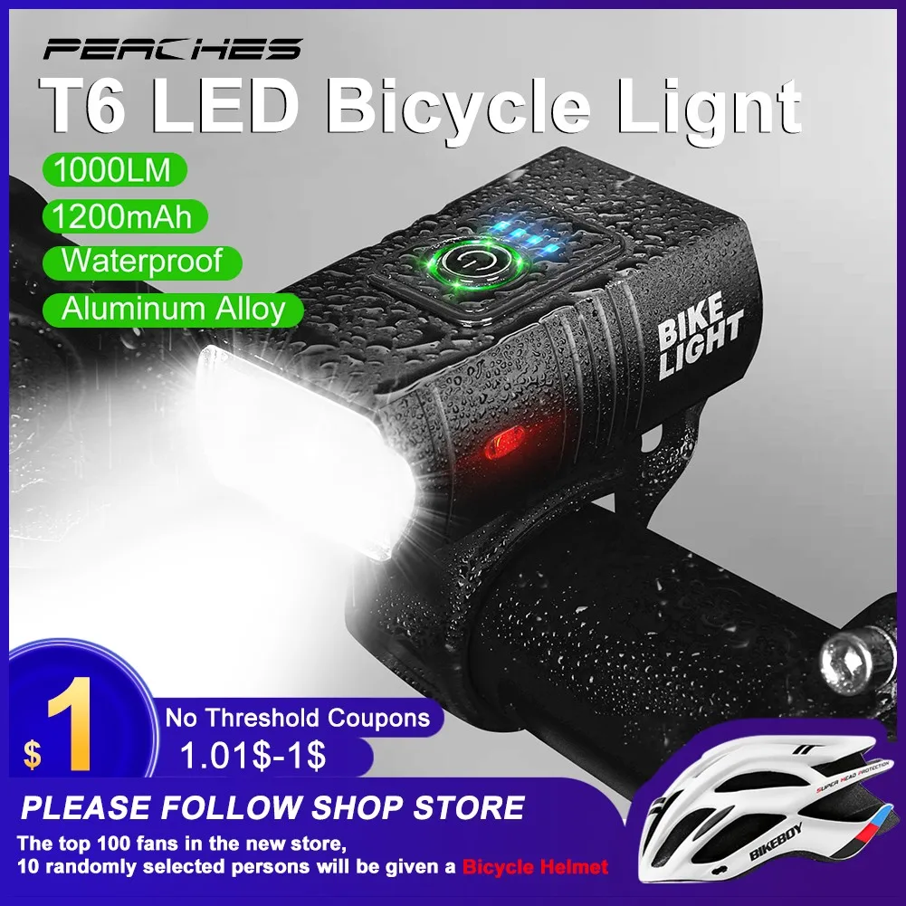 

T6 LED Bicycle Light Bike Front Lamp USB LED 10W 1000LM Rechargeable Power Display 6 Modes MTB Mountain Road Cycling Lamp