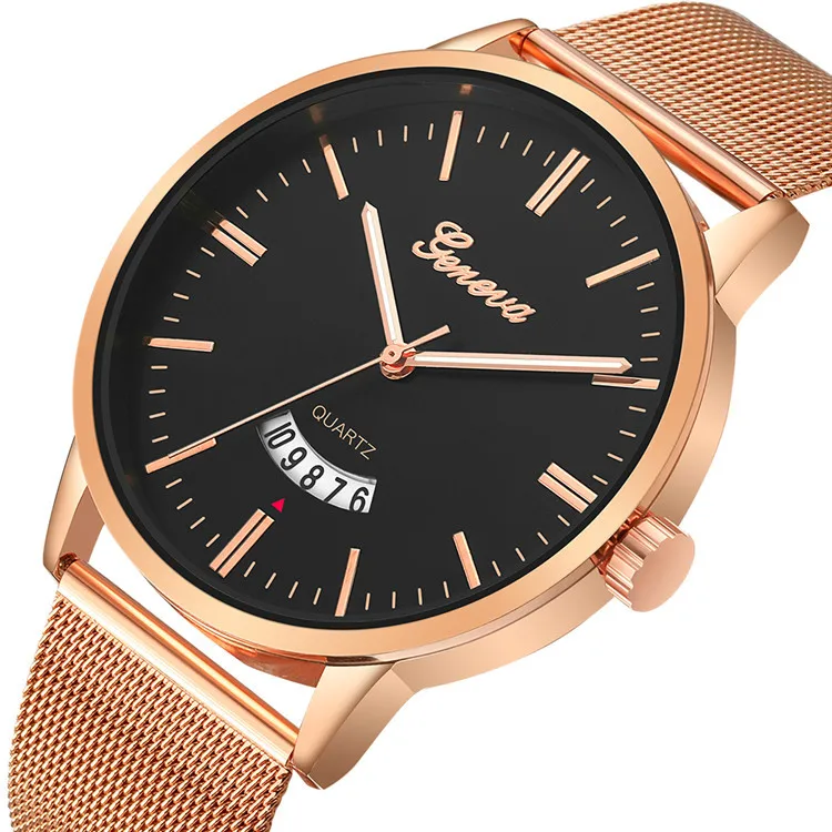 Роскошные Для мужчин часы золотые Нержавеющая сталь сетчатый ремешок кварцевые