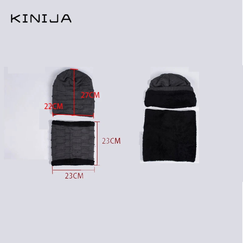 Мужская шапка + шарф комплект Осень зима теплая шерстяная Кепка уличная