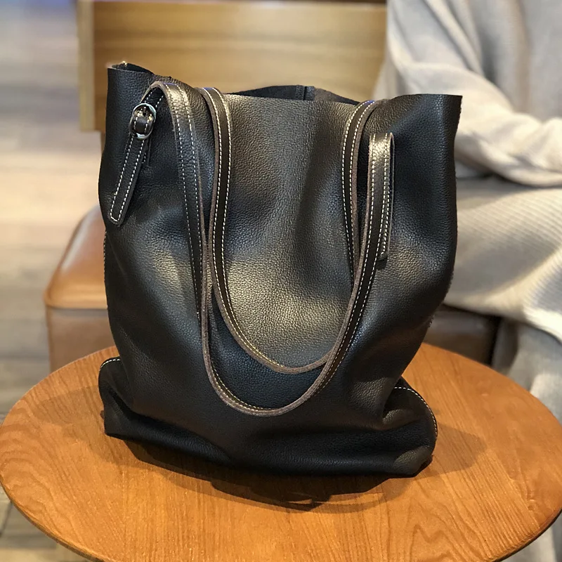 Casual Tote Women Genuine Leather Hanbag Cowhide Shoulder Bag Luxury Fashion Simple Large Capacity Work Travel A4 High Quality