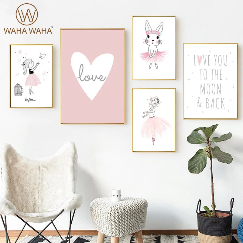 

Painting Canvas Pink Rabbit Ballet Girl Poster Printing Girl Room Decoration Home Decoration Painting Wall Art Living Room Mural