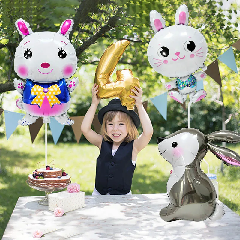 

2 Pcs Bunny Foil Balloons for Easter Birthday Jungle Woodland Kids Toys Baby Shower Animal Farm Themed Party Decoration Supplies