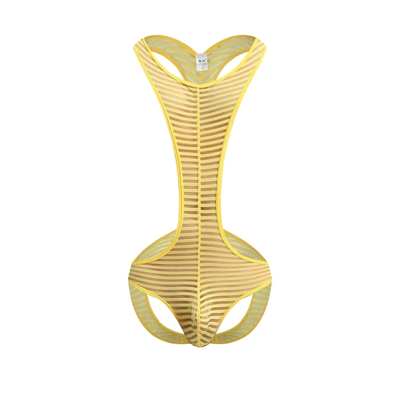 Sexy Men Undershirt Wrestling Singlet Open Butt Ice Silk Bikini Jumpsuit Suspender Underwear Tight One-Piece Seethrough Bodysuit