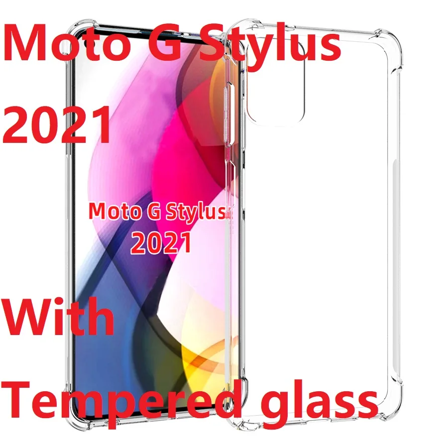 Прозрачный чехол для Motorola G Stylus 2021 + закаленное стекло мягкий прозрачный ТПУ