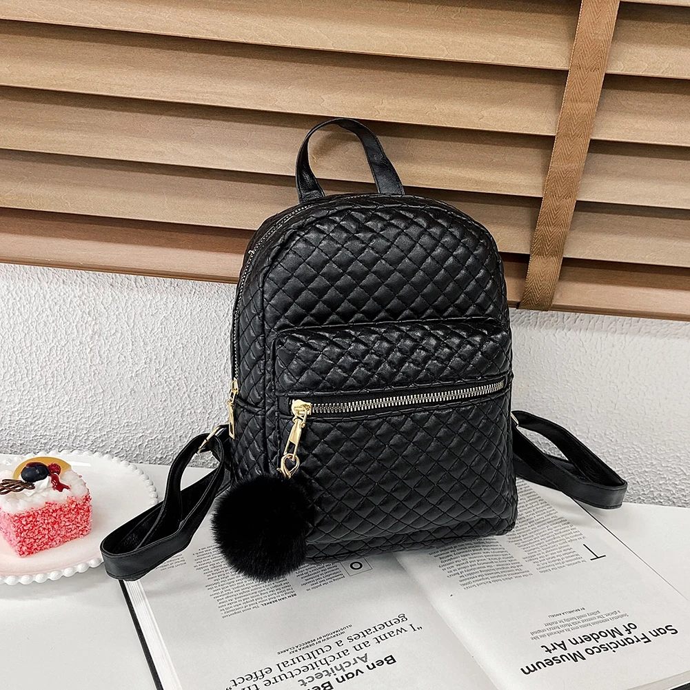 

Preppy Style Lattice Pattern PU Leather Knapsacks Casual Women Handbag Solid Color Rucksacks Outdoor Travel Small Knapsack