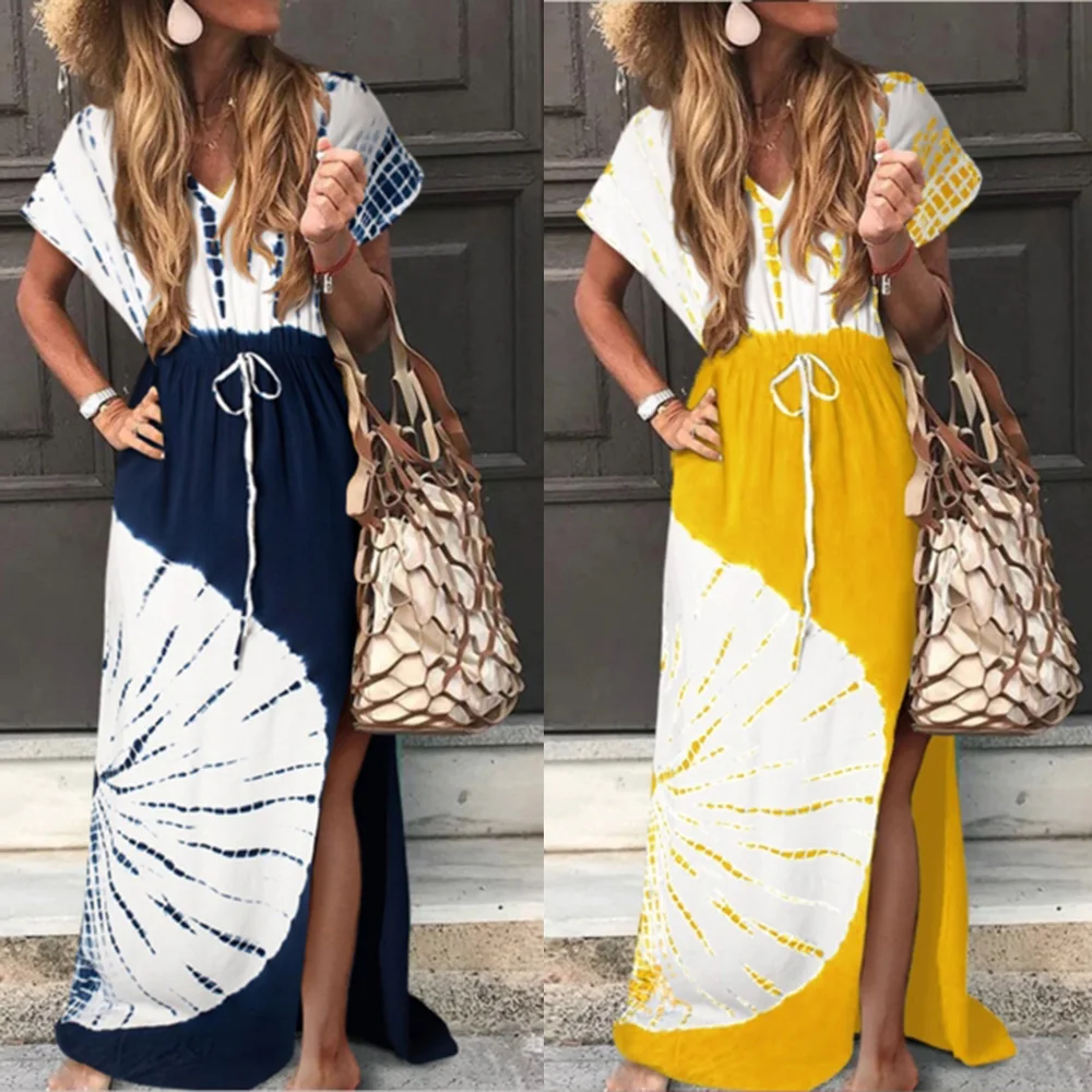 Женское платье новое Boho с коротким рукавом длинное макси летнее пляжное плюс