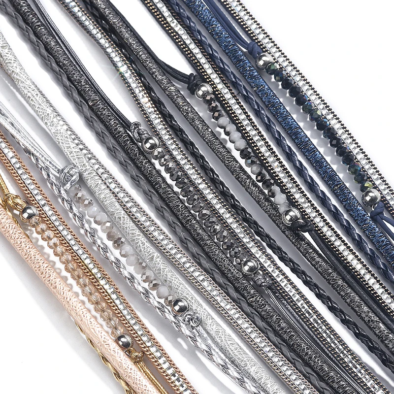 Многослойные кожаные браслеты ZG с хрустальными бусинами женский браслет из