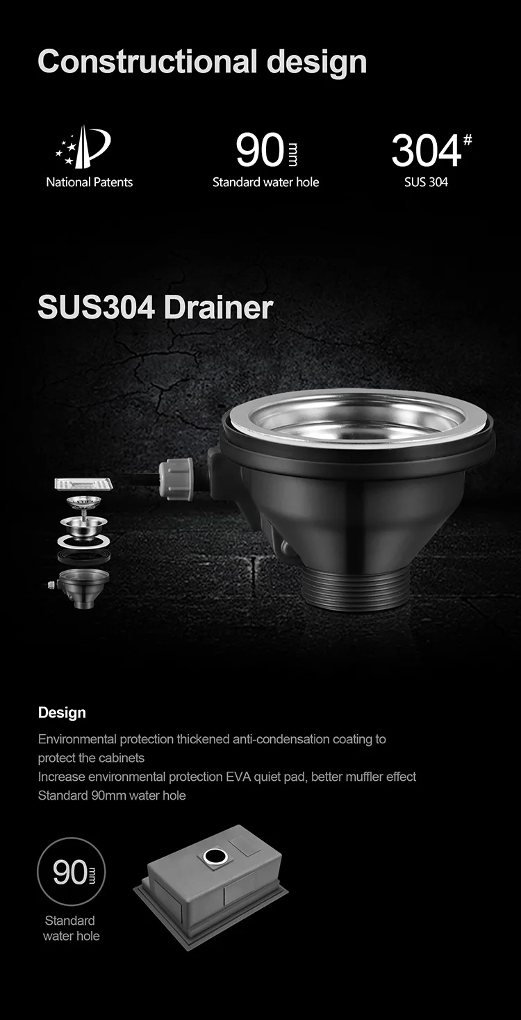 

Asras 6047Y+3060 SUS304 handmade kitchen sink hidden sink two lids with drainer and telescopic tap free shipping