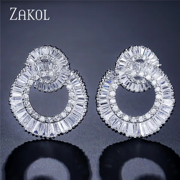 Женские серьги пусеты ZAKOL белого цвета с кубическим цирконием FSEP371|stud earrings|zircon stud
