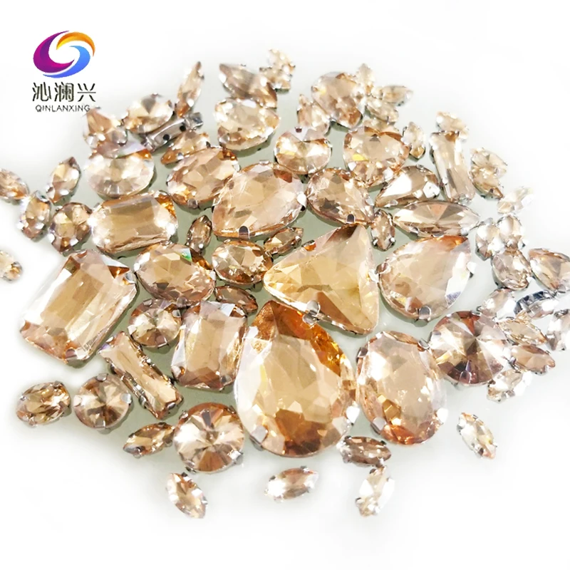 

68pcs/pack Champagne Color Mix Shape Crystal Glass Claw Rhinestone,Silver Base Flatback Sew on Stones Diy/Gewelry accessory SWXB